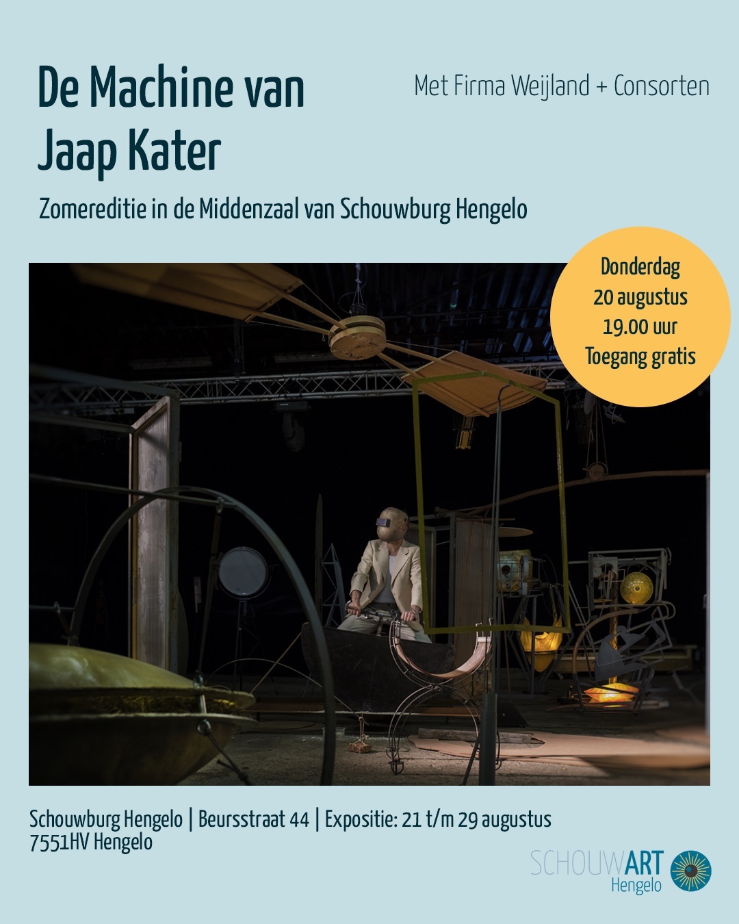 SchouwArt presenteert: De Machine – Jaap Kater met Firma Weijland + Consorten in Schouwburg Hengelo, Hengelo